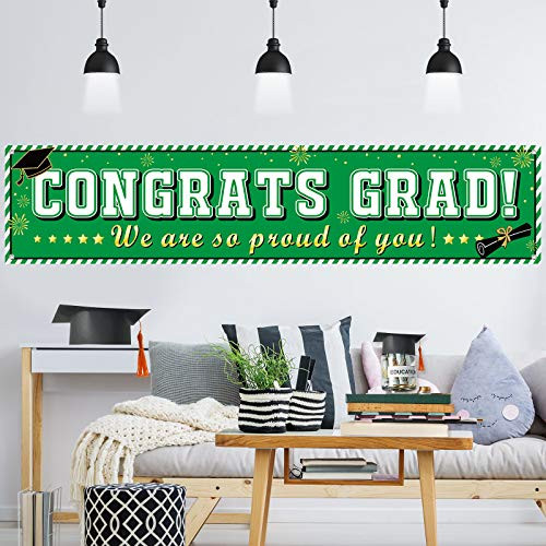 Graduation Banner 2021 Congrats Grad Banner Graduation Decorations Fabric Grad Party Backdrop for 2021 Graduation Party Supplies -Green-
