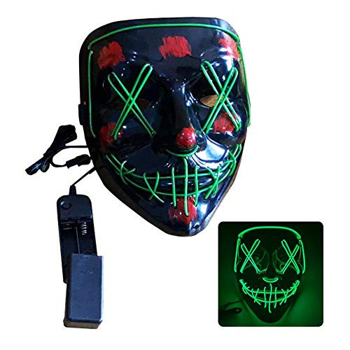 Halloween Scary Mask Light Up Mask Cosplay Costume Led Mask Glow in The Dark Party Masks EL Wire Masks for Festival Parties Costume Halloween Cosplay Supplies Green