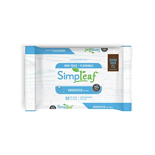Simpleaf Flushable Wet Wipes | Eco- Friendly- Paraben  and  Alcohol Free | Hypoallergenic  and  Safe for Sensitive Skin | Unscented Soothing Aloe Vera Formula -50 Counts- 1 pack