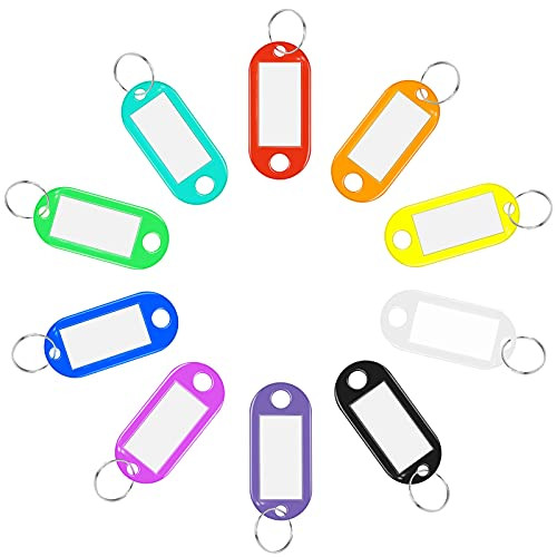 50Pcs Key Tags- Plastic Key Labels 10 Colors Key ID Tags ID Label Tags with Split Ring Label Window