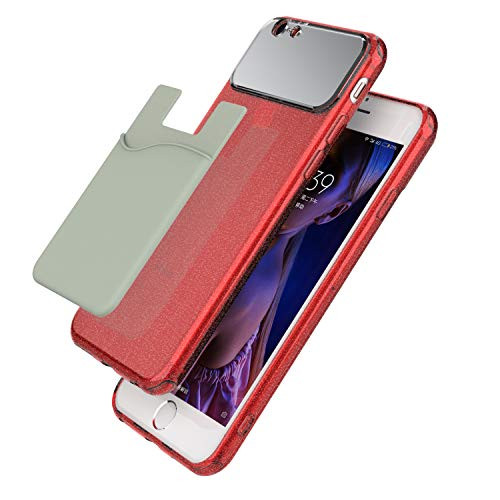 iPhone 6 Case, iPhone 6s Case, CISTOID Clear Cute Glitter TPU Slim Thin Mirror for Women Girls Cover and Card Holder Compatible Apple iPhone 6 and iPhone 6s - Red