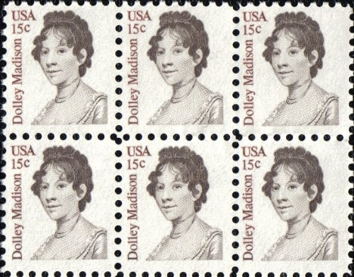 DOLLEY -Dolly- MADISON 1822 Block of 6 x 15¢ US Postage Stamps DOLLEY -Dolly- MADISON 1822 Block of 6 x 15¢ US Postage Stamps