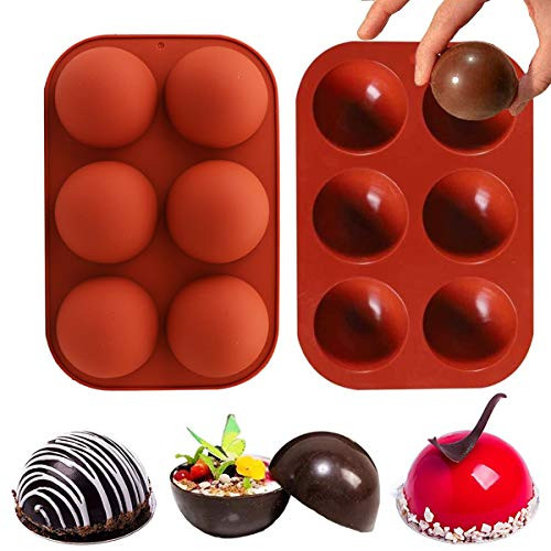 Sawyd Hot Chocolate Bomb Silicone Molds 6 Holes Semi Sphere Silicone Baking Mold for Chocolate- Cake- Mousse- Jelly- Dome- Pudding Handmade Soap - 2 Pack- BPA Free -Brick Red-