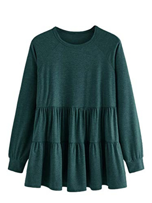 SOLY HUX Women's Ruffle Hem Long Sleeve Peplum Casual Blouse Top Green S