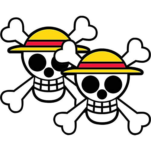 2 Pack One Piece Pirate Luffy's Straw Hat Pirate Anime Reflective Bumper Stickers 4.72X4.72 Inch -Jolly Roger Cartoons Pirate Luffy Decals for Car Bumper Laptop Trucks Toolbox Window Waterproof and UV Fade Car Decor