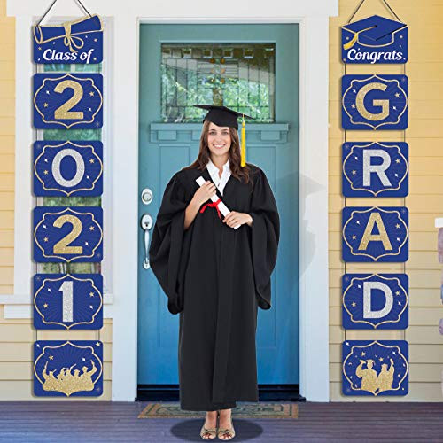 KMUYSL 2021 Graduation Decorations - Hanging Graduation Banner for Class of 2021 and Congrats Grad Porch Sign- Graduation Party Decorations Supplies for College- High School -Blue- KMUYSL 2021 Graduation Decorations - Hanging Graduation Banner for Class of 2021 and Congrats Grad Porch Sign- Graduation Party Decorations Supplies for College- High School -Blue-