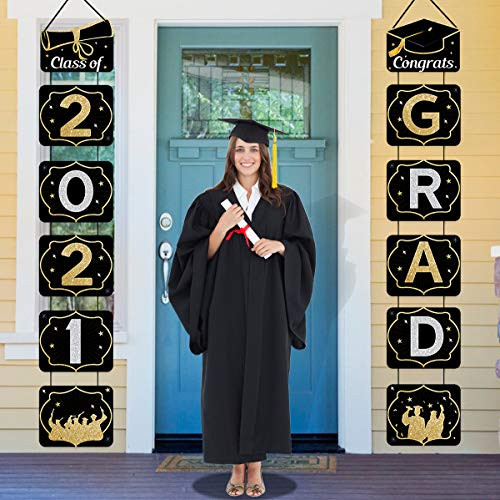 KMUYSL 2021 Graduation Decorations - Hanging Graduation Banner for Class of 2021 and Congrats Grad Porch Sign- Graduation Party Decorations Supplies for College- High School -Black- KMUYSL 2021 Graduation Decorations - Hanging Graduation Banner for Class of 2021 and Congrats Grad Porch Sign- Graduation Party Decorations Supplies for College- High School -Black-