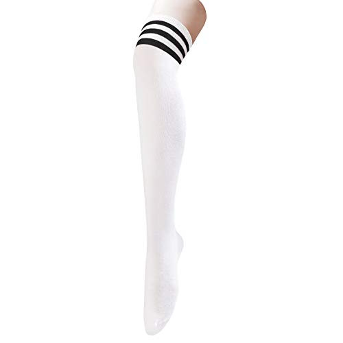 Women Thigh High Socks Striped Thigh High Stockings Thin Thigh Highs Casual Leg Warmers Over the Knee Socks Tights Long Tube Socks Stockings Athletic Knee High Socks 1 Pair White Black One Size