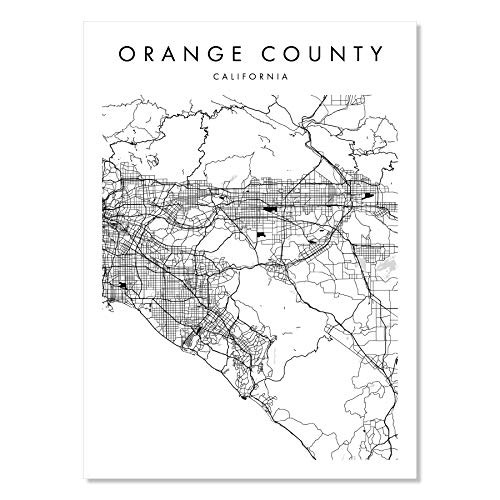 Orange County California Minimal Modern Street Map Print- Unframed