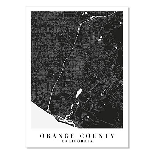 Orange County California Minimal Black Mono Street Map Print- Unframed