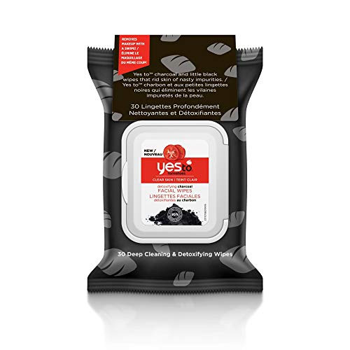 Yes To Tomatoes Charcoal Face Wipes for Clear Skin - Deep Cleaning and Detoxifying Facial Wipes | 30 Count