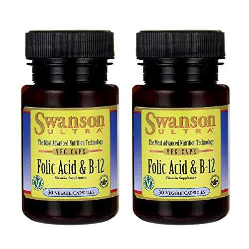 Swanson Folic Acid  and  Vitamin B-12 30 Veg Capsules -2 Pack-