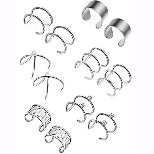 DAWEIF 6 Pairs Non Piercing Earrings Punk Rock Ear Clip Cartilage Wrap Earring Ear Cuff Accessories-Silver-