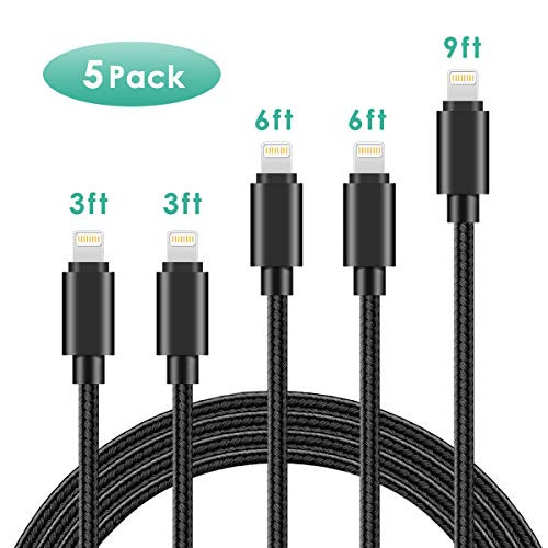 MFi Certified Lightning Cable 5Pack 3FT 3FT 6FT 6FT 10FT Nylon Braided USB Fast Charging& Syncing Cord Compatible iPhone Charger XS/MAX/XR/8/8 Plus/ 7/7 Plus/6s/6s Plus