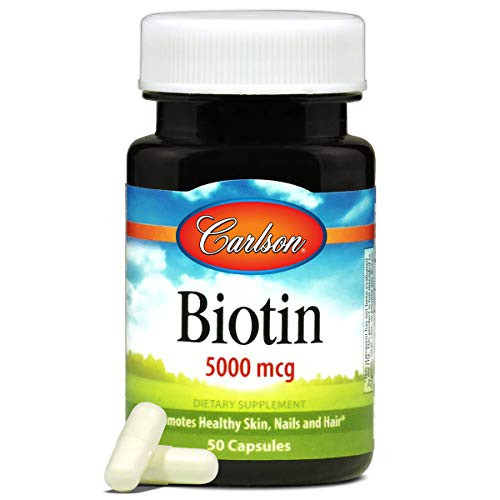 Carlson - Biotin- 5000 mcg- Healthy Hair- Strong Nails  and  Energy Production- 50 Capsules