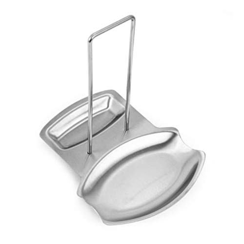 DOITOOL Spoon Rest and Pot Lid Holder Stainless Steel Pan Pot Cover Lid Rack Shelf Stand Holder Spoon Holder Utensil Rest Stove Organizer -Silver-