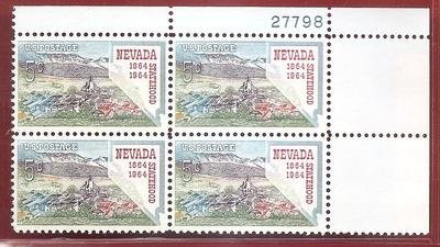 USPS Postage Stamps Nevada Statehood Virginia City Sc. 1248 MNHVF Block of 4