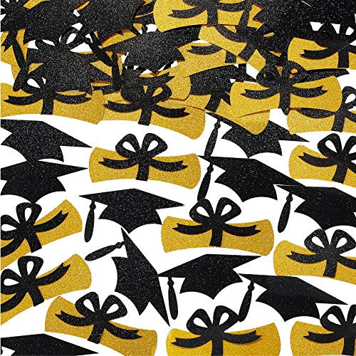 48 Pieces Graduation Confetti Centerpieces Diploma Confetti Grad Caps Confetti Black and Gold Graduation Table Decorations for 2021 School Graduations Party Supplies