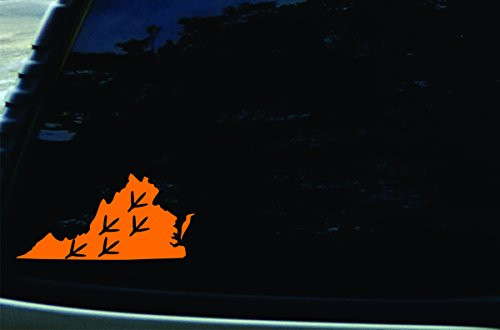 Stonehouse Decals 7inch X 3.5inch Virginia State Orange with Turkey Tracks Vinyl DIE Cut Decal for Your car- Truck- Window- Laptop- MacBook