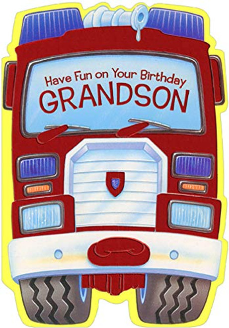 Designer Greetings Red Fire Engine with Purple Lights Die Cut Juvenile Birthday Card for Grandson Designer Greetings Red Fire Engine with Purple Lights Die Cut Juvenile Birthday Card for Grandson