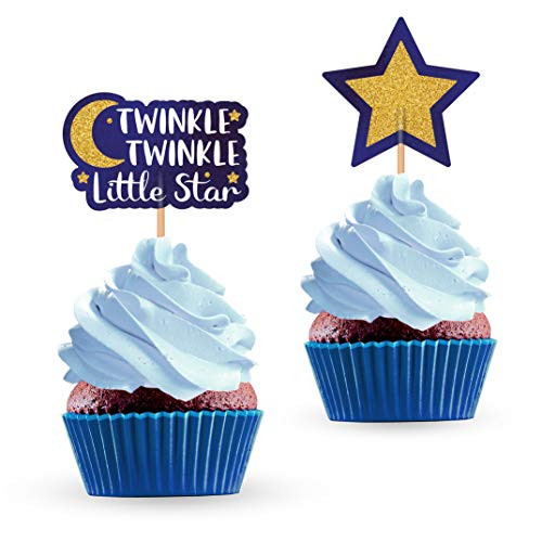 Twinkle Twinkle Little Star Cupcake Cake Toppers - Blue Twinkle Little Star Themed Baby Shower Birthday Party Decorations Supplies - 24 PCS Twinkle Twinkle Little Star Cupcake Cake Toppers - Blue Twinkle Little Star Themed Baby Shower Birthday Party Decorations Supplies - 24 PCS