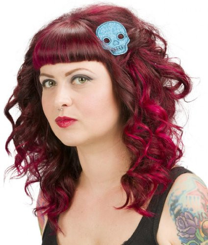 Sourpuss Glitter Skull Hair Clips Aqua