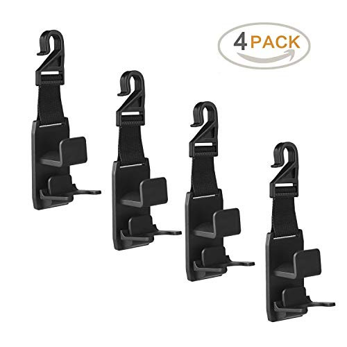 Universal Headrest Hooks for Car Vehicle, Portable Back Front Seat Headrest Hanger Holder Hook Car Seat Organizer with Bottle Holder for Storage Purse, Backpack, Handbag, Coat and Grocery Bag (4 Pack)