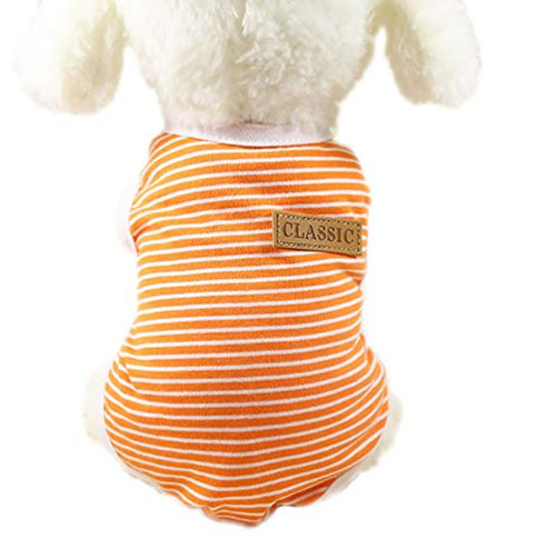 Clopon Pet's Classic Striped Shirts Doggie Dog Clothes Cute Puppy Clothing Summer Vest Outdoor Apparel Orange Clopon Pet's Classic Striped Shirts Doggie Dog Clothes Cute Puppy Clothing Summer Vest Outdoor Apparel Orange