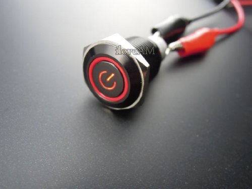 New Black 12V 3A 16mm Red Symbol and Angel Eye LED 12V Push Button Metal ON/OFF Switch DIY