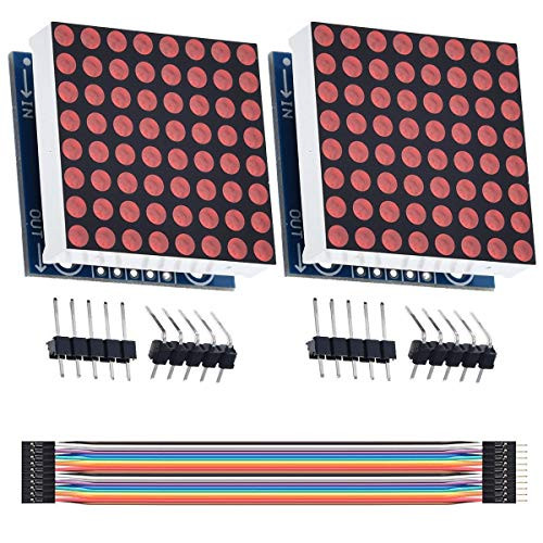 DAOKI 2Pack MAX7219 8x8 Dot Matrix Single Red Light MCU Control LED Display Module for Arduino- Raspberry Pi with Dupont Cable