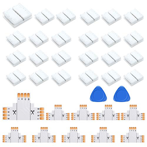 LightingWill 24Pack 4-Pin RGB LED Light Strip Connector Kit 10mm Solderless Adapter Connectors for 5050 Multicolor LED Strip Light LightingWill 24Pack 4-Pin RGB LED Light Strip Connector Kit 10mm Solderless Adapter Connectors for 5050 Multicolor LED Strip Light