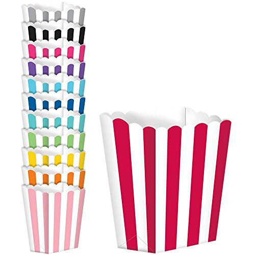 amscan Silver Striped Scalloped Popcorn Boxes-5 Pcs