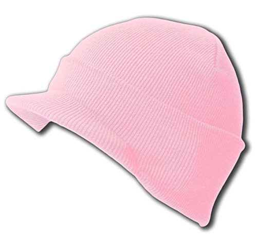 New Cuff Light Pink Beanie Visor Skull Cap HAT
