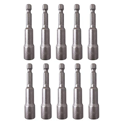 LDEXIN 10Pcs 65mm/2.56" Long 8mm/0.31 Power Nut Driver Drill Bit Metric Socket Wrench Screw Hex Shank Extension Socket Drill Bit Holder Hex Power Tool
