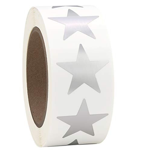 1inch Silver Star Shape Foil Sticker Labels- 500 Labels per Roll- 1 Roll- 1 Inch Diameter