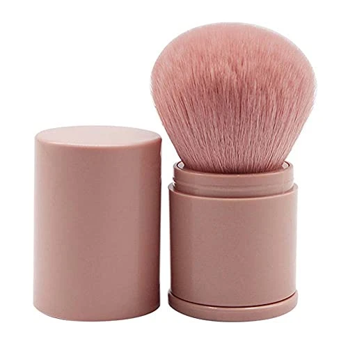 Retractable Blush Brush with Lid- Small Makeup Brush for Blush- Powder Blush Brush Foundation Brush Beauty Tools Convenient-Pink-