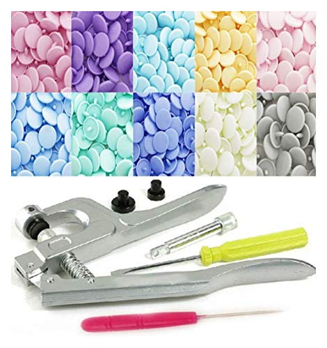 KAMsnaps Size 20 KAM Snaps & Snap Press Pliers Plastic Snaps No-Sew Buttons Fastener Setter Hand Tool for Bibs Cloth Diapers Clothing (100 Sets Pastel)