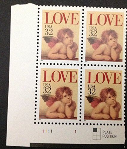 LOVE CHERUB 2957 Plate Block of 4 x 32¢ US Postage Stamps