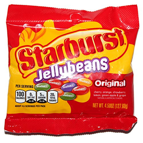 Starburst -1- Bag Jellybeans - Original Flavors - Cherry- Orange- Strawberry- Lemon- Green Apple  and  Grape - Chewy Candy 4.50 oz