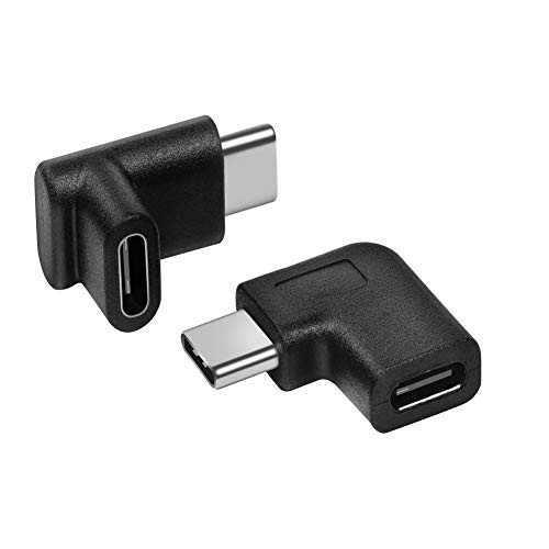 90 Degree USB-C Type C Male to Female Adapter-Upward  and  Downward Angled- Right  and  Left Angled USB-C USB 3.1 Type-C Extension for Tablet Mobile Phone Laptop -2 Pack-Black-