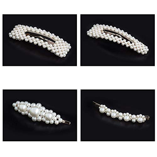 4Pcs Pearl Hair Clips Large Hair Clips Pins Barrette Ties Hair for Women Girls Elegant Handmade Fashion Hair Accessories Pearl Hair Clips for Party Wedding Daily