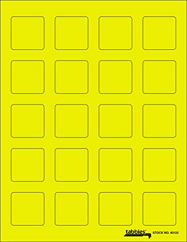 Tabbies Labels-u-Create Blank Fluorescent Yellow Laser/Inkjet- Label- 1-1/2inch x 1-1/2inch- Sheet- 8-1/2inch x 11inch 200 Labels/Pack- Permanent Labels -40123-