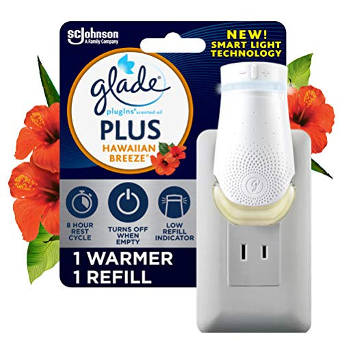 Glade PlugIn Plus Air Freshener Starter Kit- Scented Oil for Home and Bathroom- Hawaiian Breeze- 0.67 Fl Oz- 1 Warmer Plus 1 Refill