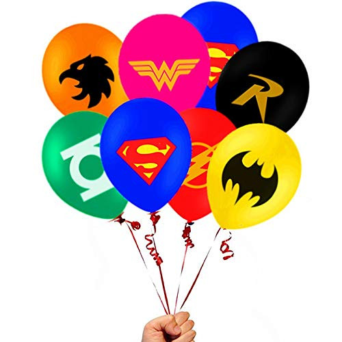 Merchant Medley 28 Count Justice League Inspired Balloon Pack - Large 12 Inch Size - Latex - Includes 7 Styles