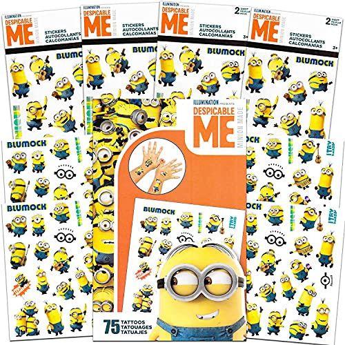 Despicable Me Minions Sticker and Tattoos Party Favors Super Set Bundle ~ 200 Minions Temporary Tattoos and Stickers -Minions Party Supplies-