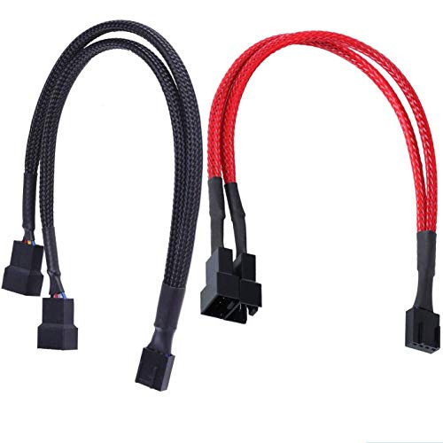 Onwon 4 Pack Fan Splitter Cable 4 Pin Sleeved Braided Y Splitter Computer PC Fan Power Cable 1 to 2 Converter- Extension Cable
