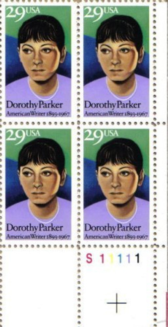 DOROTHY PARKER ~ WRITER 2698 Plate Block of 4 x 29 cents US Postage Stamps DOROTHY PARKER ~ WRITER 2698 Plate Block of 4 x 29 cents US Postage Stamps