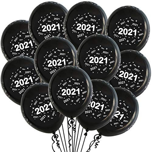 Black 2021 Balloons for Grad Party Decorations - Pack of 12- Black Graduation Latex Balloons | Graduation 2021 Decorations | Class of 2021 Balloons | Congrats Grad Balloons for Grad Party Decorations