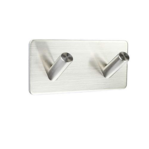 TOGU 2-Hooks Self Adhesive Hooks Heavy Duty Waterproof Wall Hooks Nail-Free Stick On Bathroom Kitchen Door for Keys Hats Towel Coats-Brushed Stainless Steel Finish