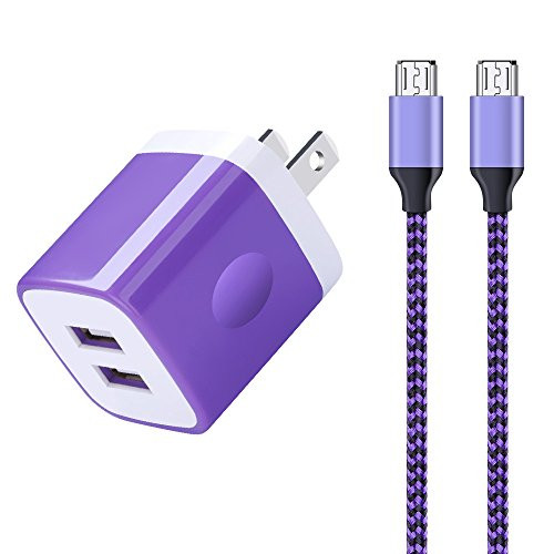 Dual Port Wall Charger + 2Pack Android Phone Charer 6FT, Sixsim 2.1A USB Plug Wall Charger Block Power Adapter Charging Cube with Nylon Braided Micro USB Cable Cord for Samsung Galaxy S7 S6 J7 J5 J3